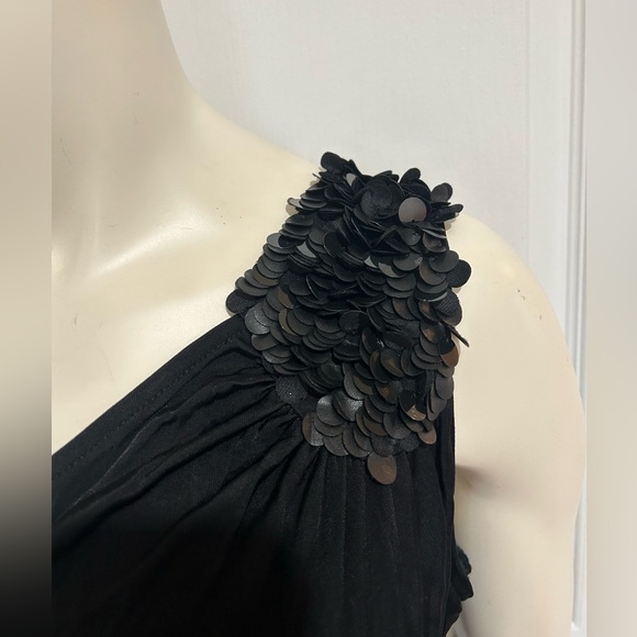 MANGO CASUAL SPORTSWEAR ONE SHOULDER RUS BLACK MINI DRESS VISCOSE IN SIZE SMALL - Picture 8 of 11